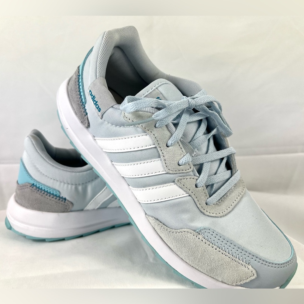 Adidas Women's Sky Blue and White Sneakers